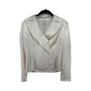 Talbots Sz 8 Pure 100% Silk Blazer Blouse Jacket Cream White Hidden Buttons Snap